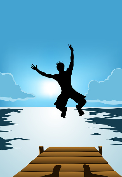 Jumping boldog ember - Vektor, kép