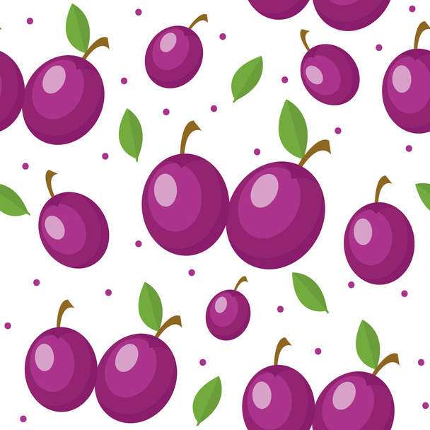Plums seamless pattern. Plum endless background, texture. Fruits backdrop. Vector illustration. - Vector, Image