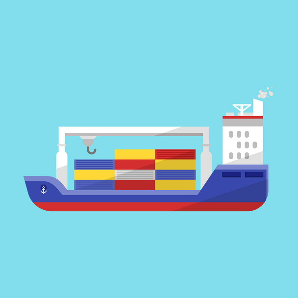 Vector flat style illustration of cargo ship. - Vector, Image