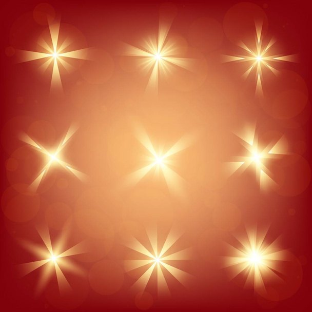 Concepto creativo Conjunto vectorial de estrellas con efecto de luz brillante estalla con destellos aislados sobre fondo negro. Para el diseño de arte de la plantilla de ilustración, banner para celebrar la Navidad, rayo mágico de energía flash. - Vector, Imagen