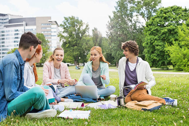University friends studying on grass - Foto, Bild
