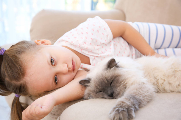 Cute little girl with cat - Фото, зображення
