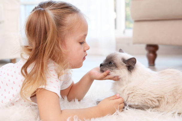 Cute little girl with cat - Zdjęcie, obraz