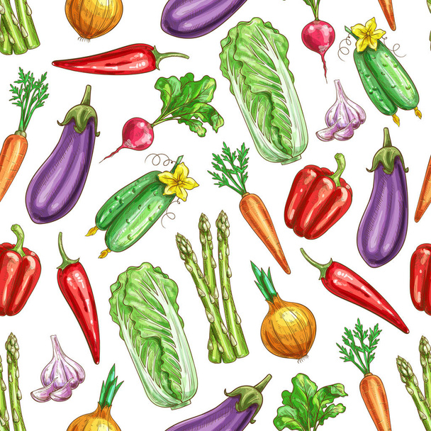 Vegetables sketch vector seamless pattern - Вектор,изображение
