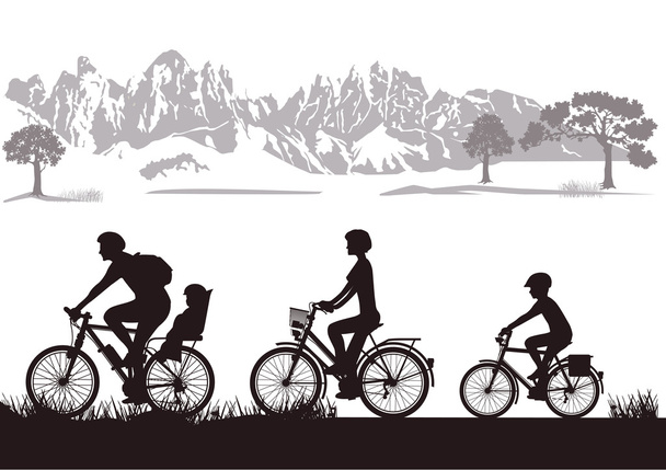 家族の自転車に乗ること - ベクター画像