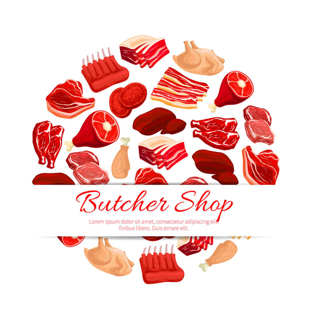 Butchery shop fresh meat vector poster - Vector, Image