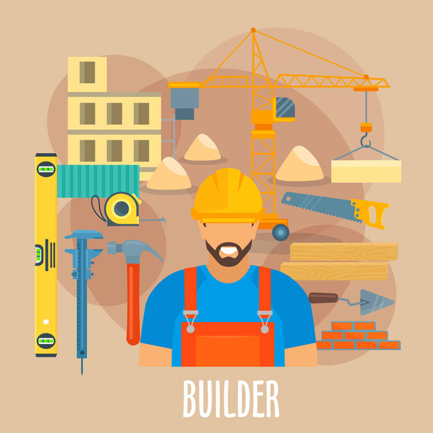 Constructor trabajador con la construcción de herramientas de trabajo cartel
 - Vector, Imagen