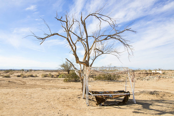 Desert tree swing canopy at Salton Sea in the California desert - Photo, Image