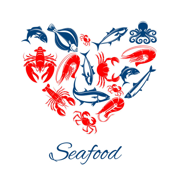 Poster di frutti di mare a forma di cuore simbolo vettoriale
 - Vettoriali, immagini