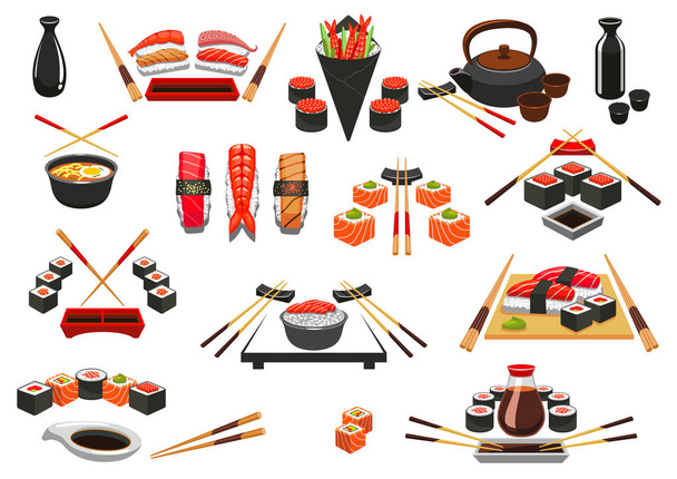 Owoce morza, sushi, sashimi wektor ikony i symbole - Wektor, obraz
