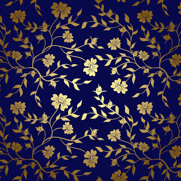 Blue and gold floral texture for background - vector - Vector, Image