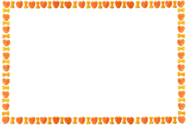 dog food frame or border on white background,cookies  with copy  - Φωτογραφία, εικόνα