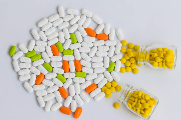 colorful pills medicine on white background  - Photo, Image