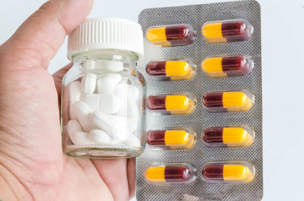 antibiotics & white pills medicine in bottle - Photo, Image
