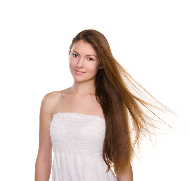 girl with long hairs and clean skin face - 写真・画像
