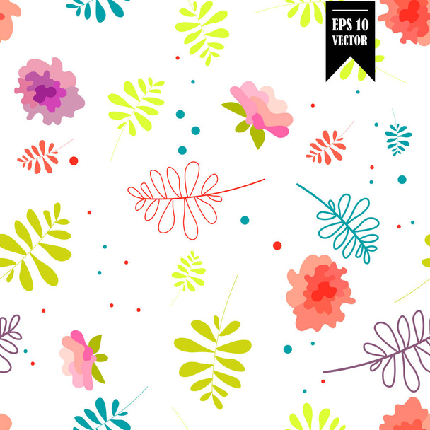 Seamless background. Flowers and leaves on a white background - Vector, Image