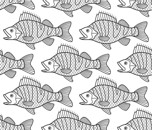 Bass fish contour seamless pattern - Vektör, Görsel