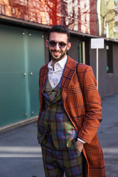 Fashionable man posing at Milan Men's Fashion Week - Foto, imagen