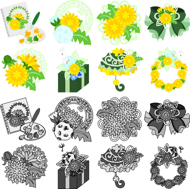 The icons of dandelion object - Vector, Image