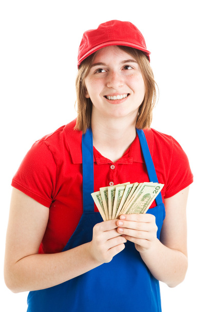 Teenage Worker with Money - Φωτογραφία, εικόνα