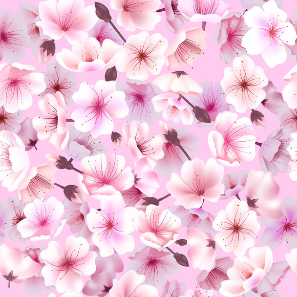 Seamless pattern with cherry blossom, Blossoming Oriental , Sakura Flowering Spring Festival Hanami - Вектор,изображение