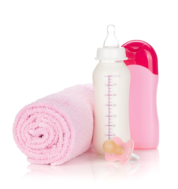 Biberon, sucette, shampooing et serviette
 - Photo, image