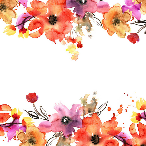 Cute watercolor flower frame.  - Fotó, kép