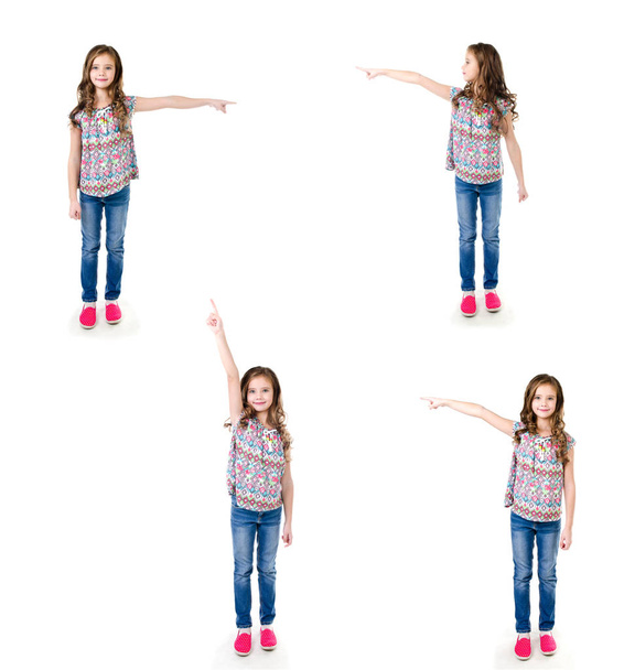 Collection of photos cute little girl is pointing to the side - 写真・画像