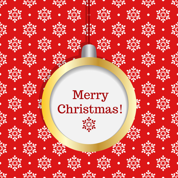 Hanging christmas decoration with merry christmas text on seamless snowflake background - Vektor, kép