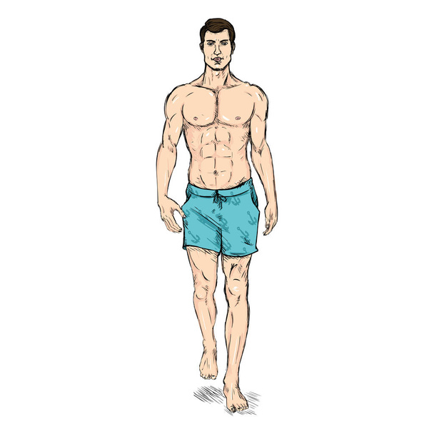 ビーチのショート パンツで男性モデル - ベクター画像