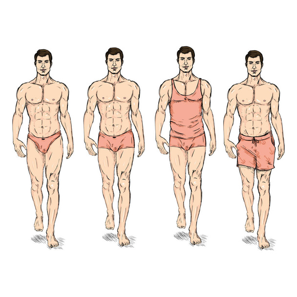 Fashion Male Models in Underwear. - Vector, Image