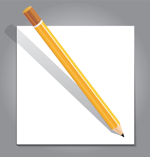 Pencil with white note paper on gray background - ベクター画像