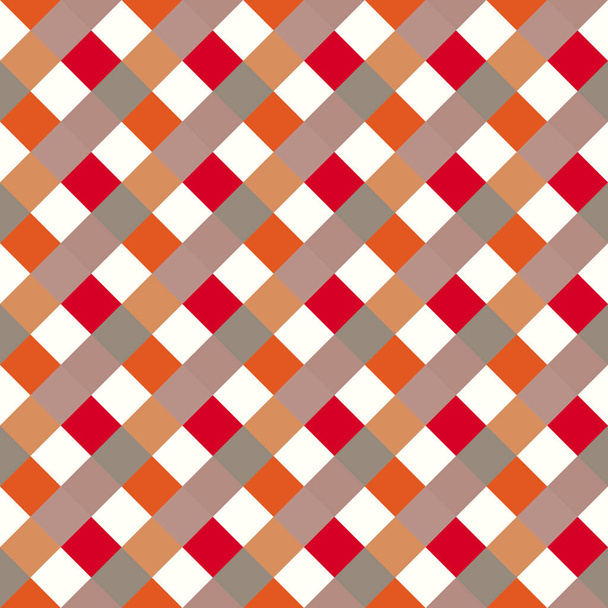 Seamless geometric checked pattern. Diagonal square, braiding, woven line background. Patchwork, rhombus, staggered texture. Red, white, gray, orange, warm, soft colored. Vector - Vector, Image