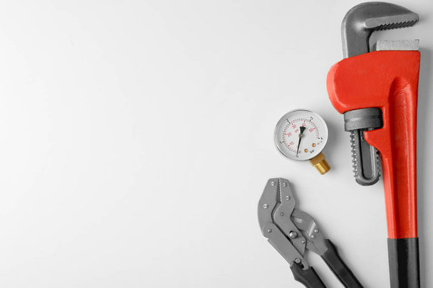 Plumber tools with red wrench - 写真・画像