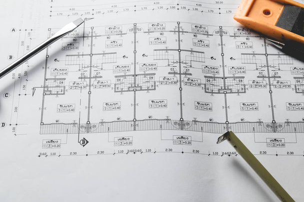 Engineering Diagramm Blaupause Papier Entwurf Projekt Skizze Bogen - Foto, Bild