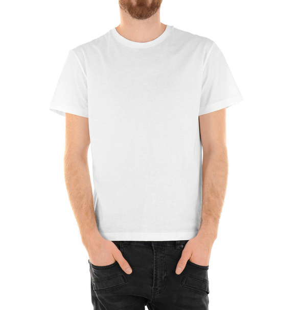 man in blank white T-shirt - Zdjęcie, obraz