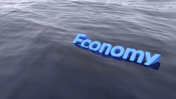 das blaue Wort Wirtschaft schwimmt im Ozean - Foto, Bild