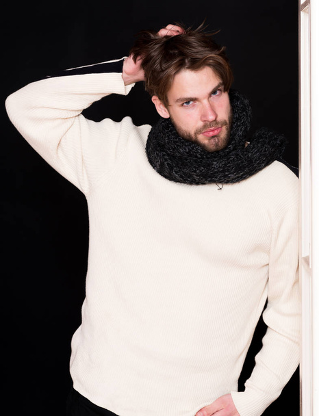 handsome bearded guy in sweater - Zdjęcie, obraz