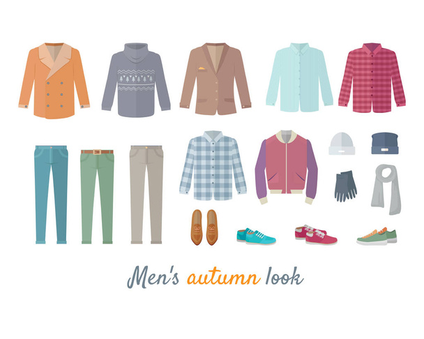 Mens Autumn Look Apparel Set. Clothing. Outerwear. - Вектор, зображення