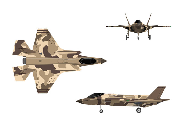Fighter jet. War plane in flat style. Military aircraft in top,  - Vector, Image