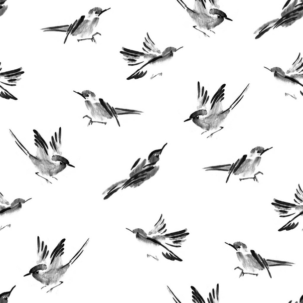Watercolor bird seamless pattern can be used for wallpaper, website background, textile printing - Foto, Imagem