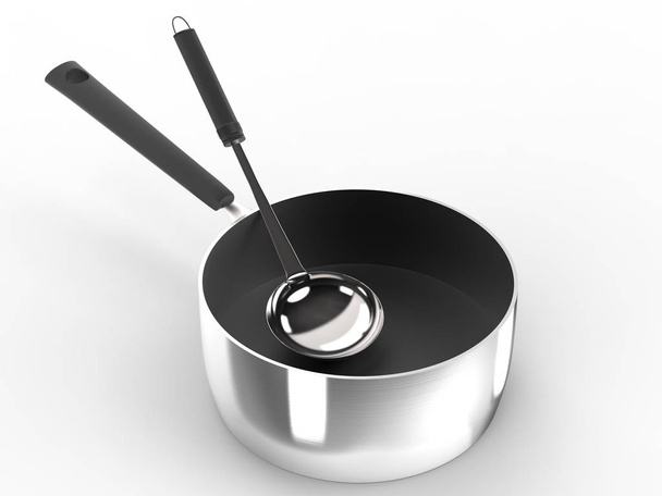 sauce pan with ladle  - Φωτογραφία, εικόνα