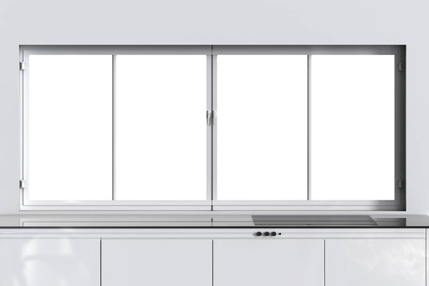 空のカウンター キッチンの窓枠を - 写真・画像