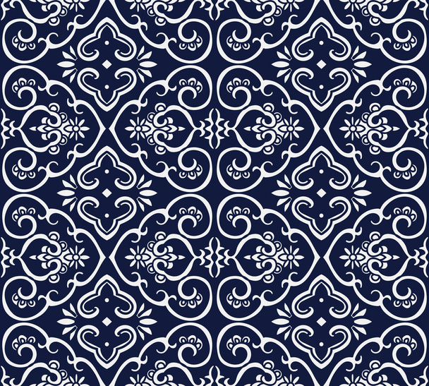 Azul sem costura fundo japonês curva espiral cruz quadro flor
 - Vetor, Imagem