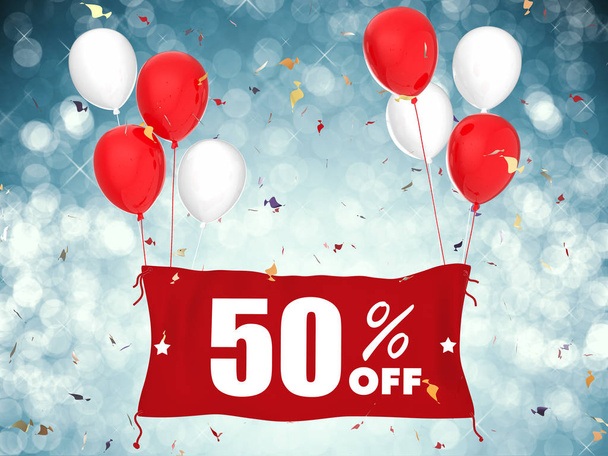 50% sale off banner on blue background - Photo, Image