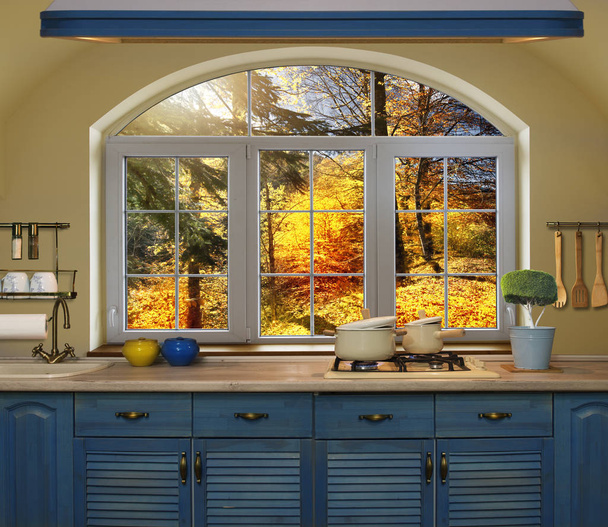 Interior cozinha azul
. - Foto, Imagem