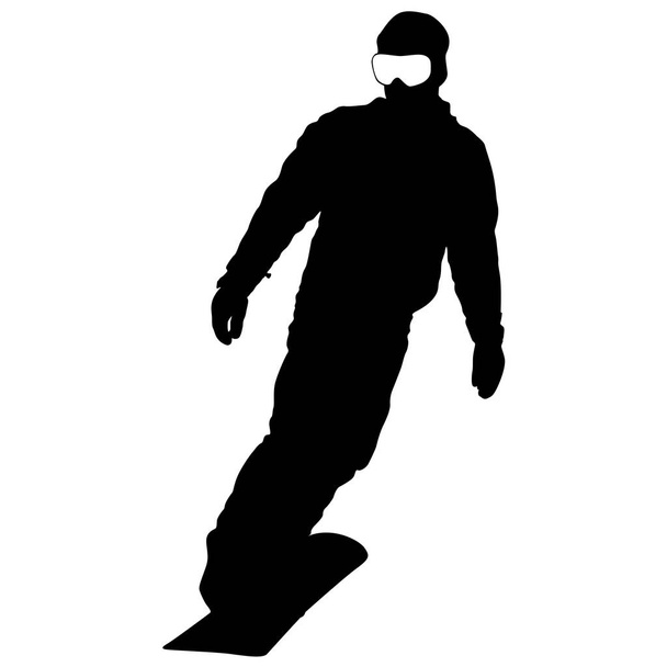 Czarne sylwetki snowboardzistów na białym tle. Pokazanego wektor - Wektor, obraz