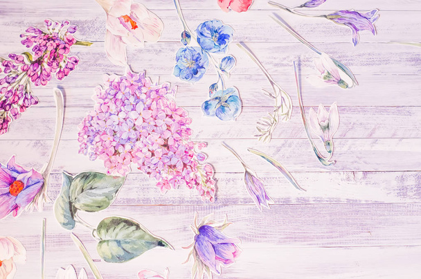 Tavaszi dekoráció akvarell virágokkal - Fotó, kép