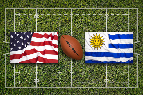 USA gegen Uruguay Fahnen auf dem Rugby-Feld - Foto, Bild