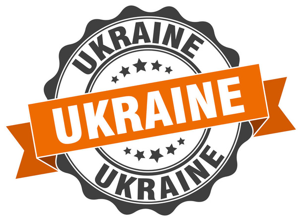 Ukraine round ribbon seal - Vector, Image